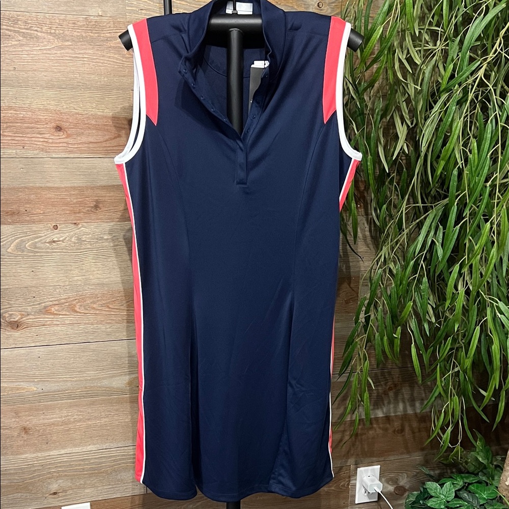 Callaway Navy Sleeveless Golf Dress with Coral & White Accents
